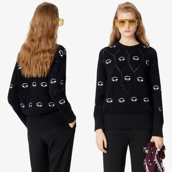 KENZO NWOT All Over Eye Crystal Embellished Wool Blend Jumper in Black Size XL - Picture 1 of 16